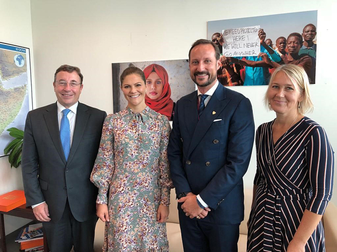 From left: UNDP Administrator Achim Steiner, Crown Princess Victoria, Crown Prince Haakon and UNDP Director of Bureau for External Relations and Advocacy Ulrika Modeer. Photo: UNDP.